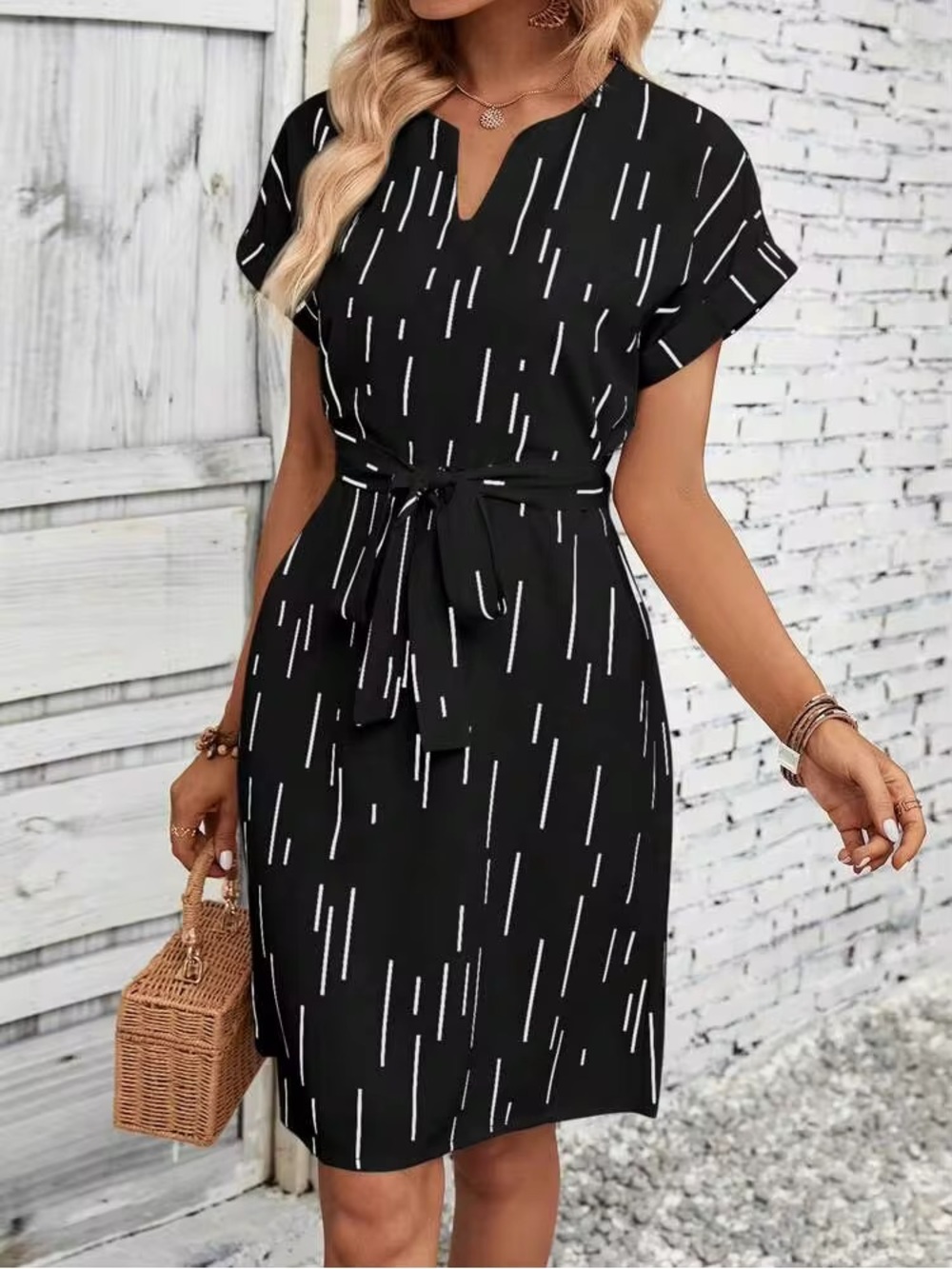 Petallush Black Midi Dress with Ivory Dash Print